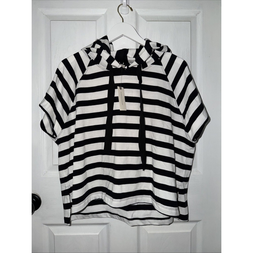 NEW Maeve Striped Short Sleeve Pullover Sz M Cotton Beach Black White Boxy‎